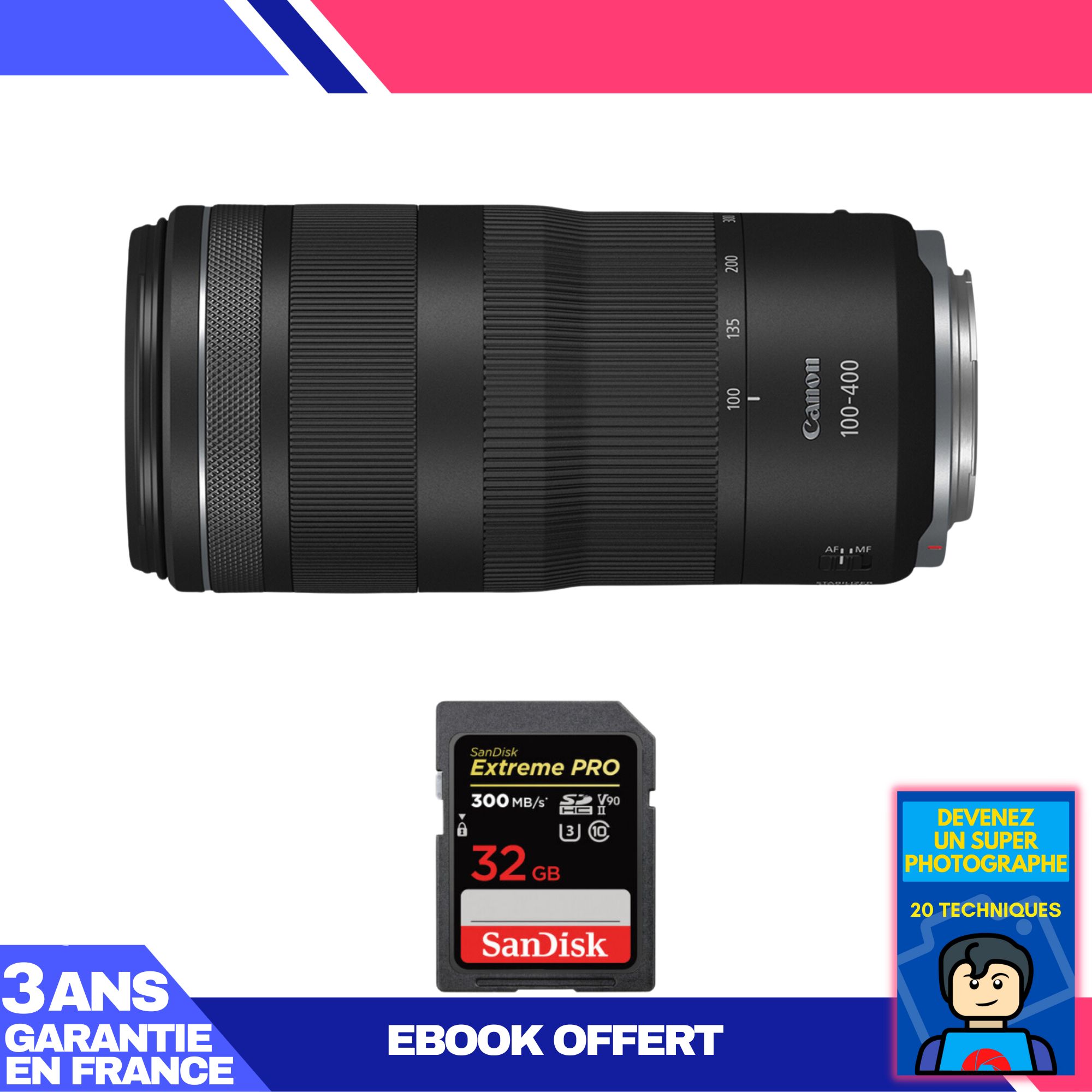 Canon RF 100 400mm f5.6 8 IS USM + 1 SanDisk Extreme PRO UHS II SDXC 300 MB/ + Ebook 'Devenez Un Super Photographe - vue 3