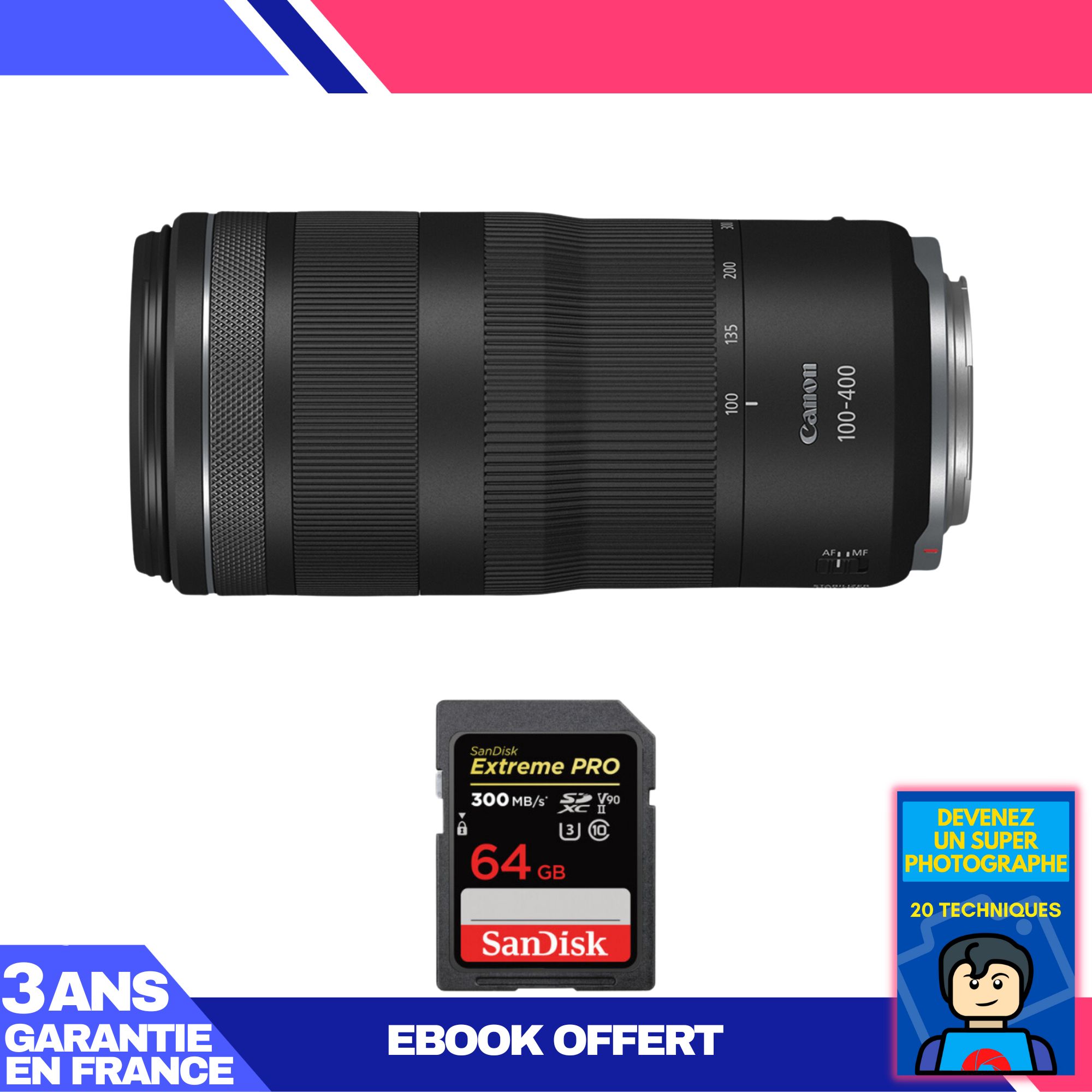Canon RF 100 400mm f5.6 8 IS USM + 1 SanDisk Extreme PRO UHS II SDXC 300 MB/ + Ebook 'Devenez Un Super Photographe - vue 2