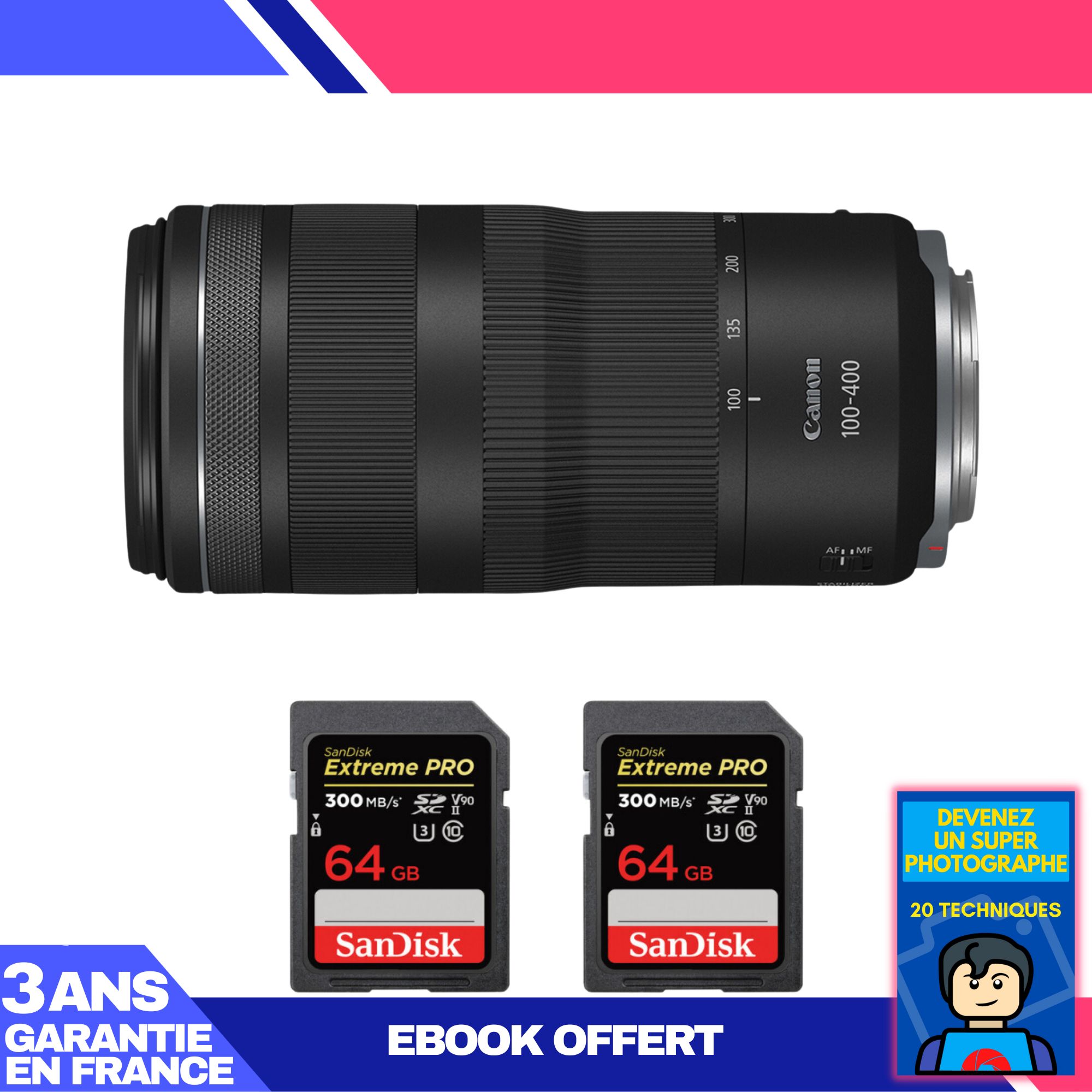 Canon RF 100 400mm f5.6 8 IS USM + 2 SanDisk Extreme PRO UHS II SDXC 300 MB/ + Ebook 'Devenez Un Super Photographe