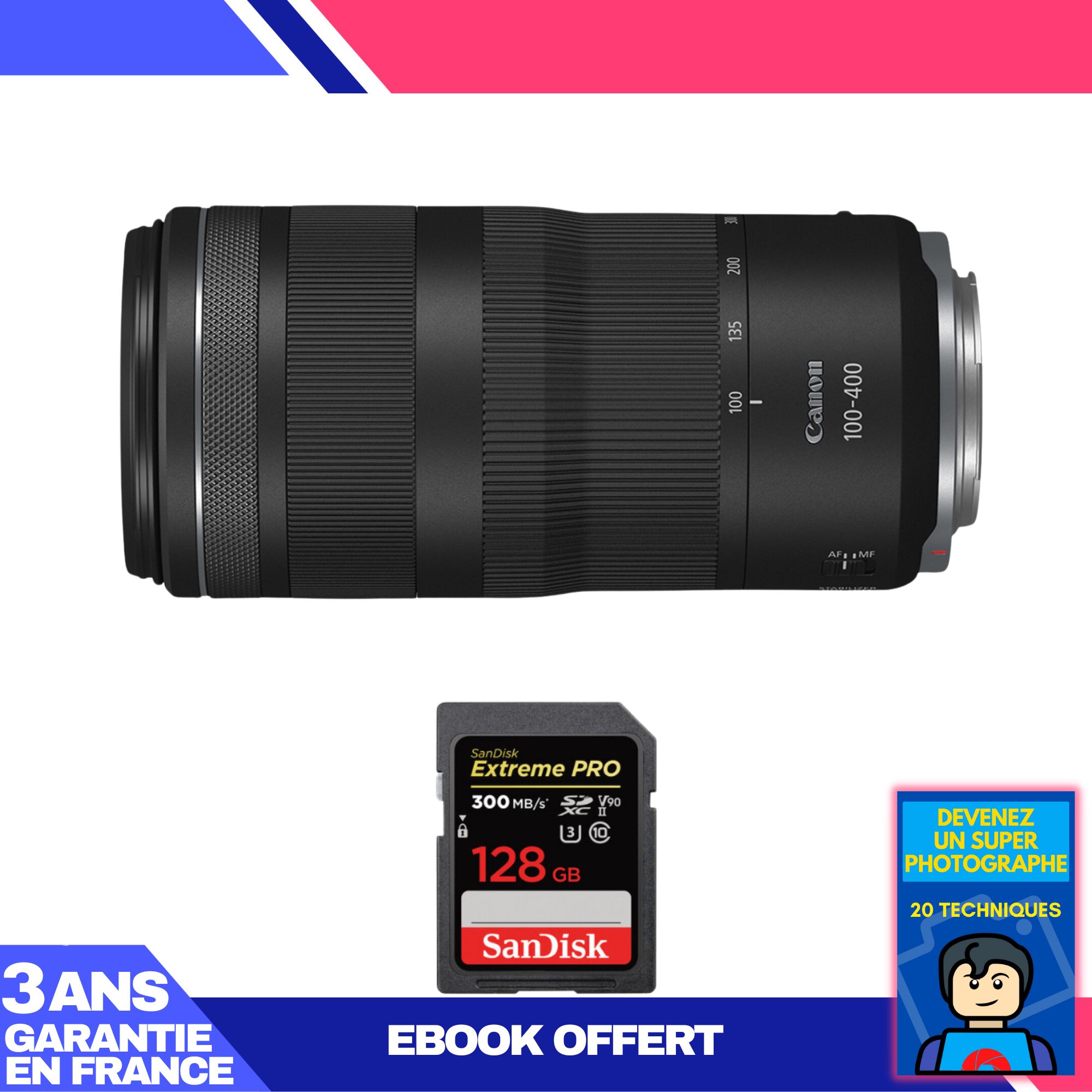 Canon RF 100 400mm f5.6 8 IS USM + 1 SanDisk Extreme PRO UHS II SDXC 300 MB/ + Ebook 'Devenez Un Super Photographe