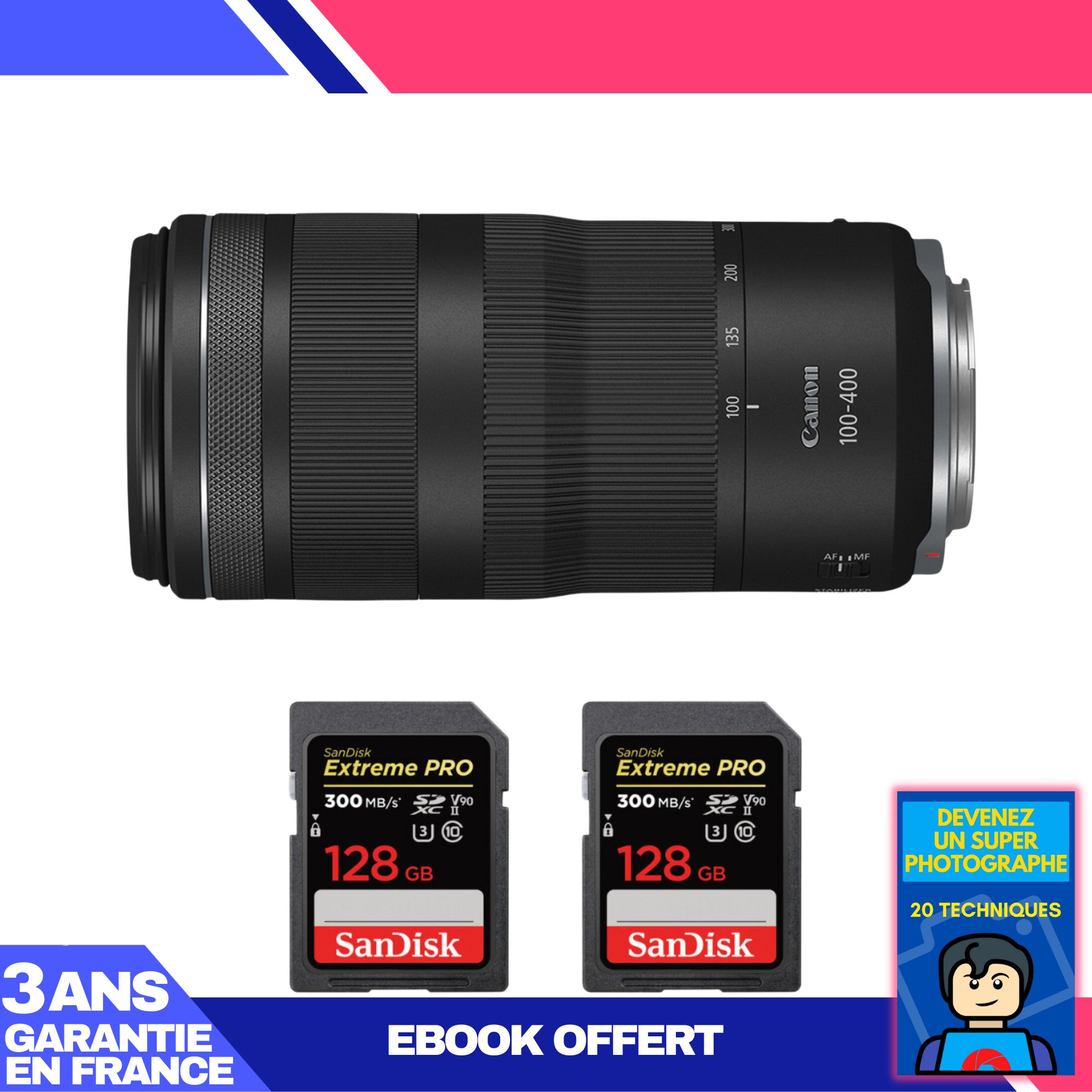 Canon RF 100 400mm f5.6 8 IS USM + 2 SanDisk Extreme PRO UHS II SDXC 300 MB/ + Ebook 'Devenez Un Super Photographe - vue 3