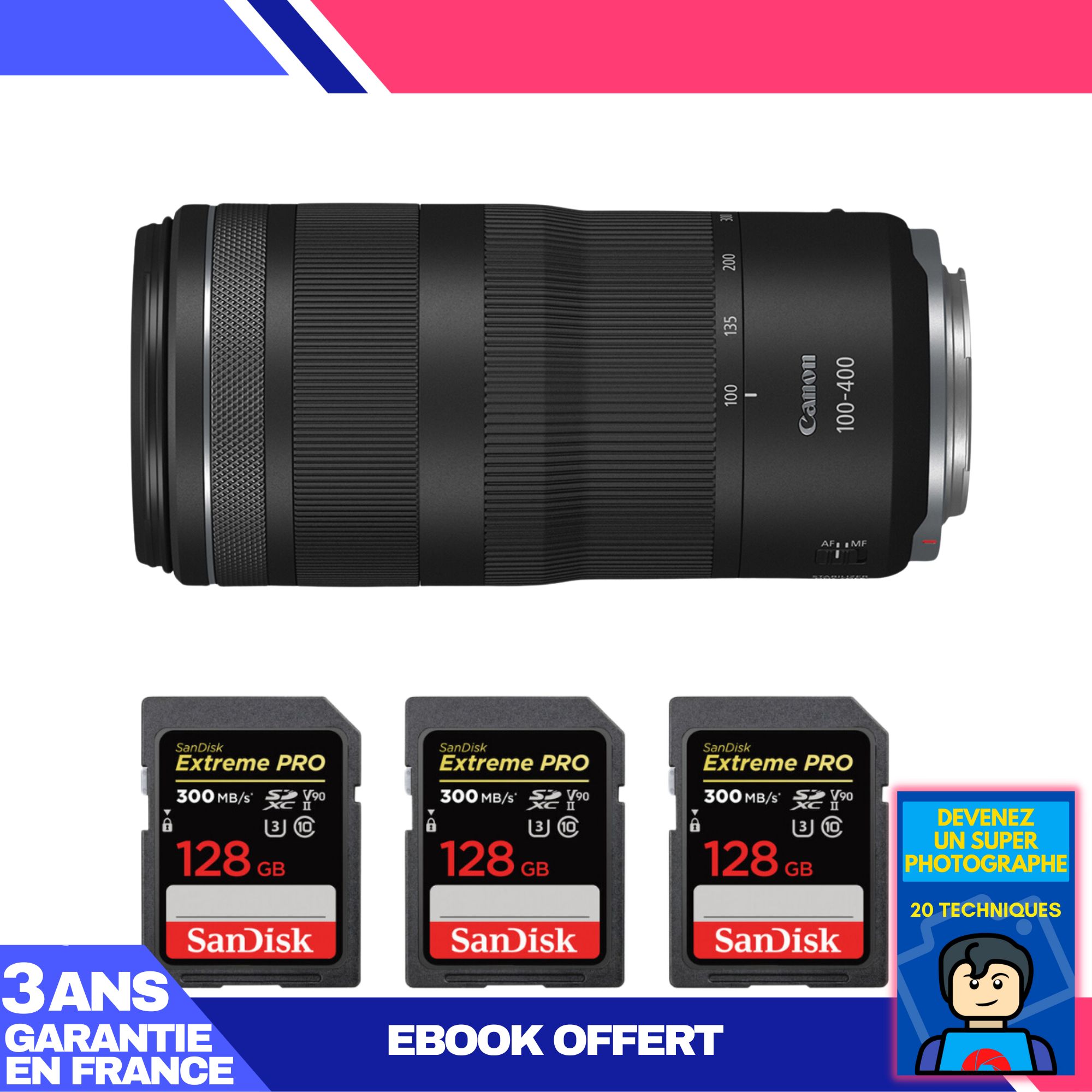 Canon RF 100 400mm f5.6 8 IS USM + 3 SanDisk Extreme PRO UHS II SDXC 300 MB/ + Ebook 'Devenez Un Super Photographe - vue 3