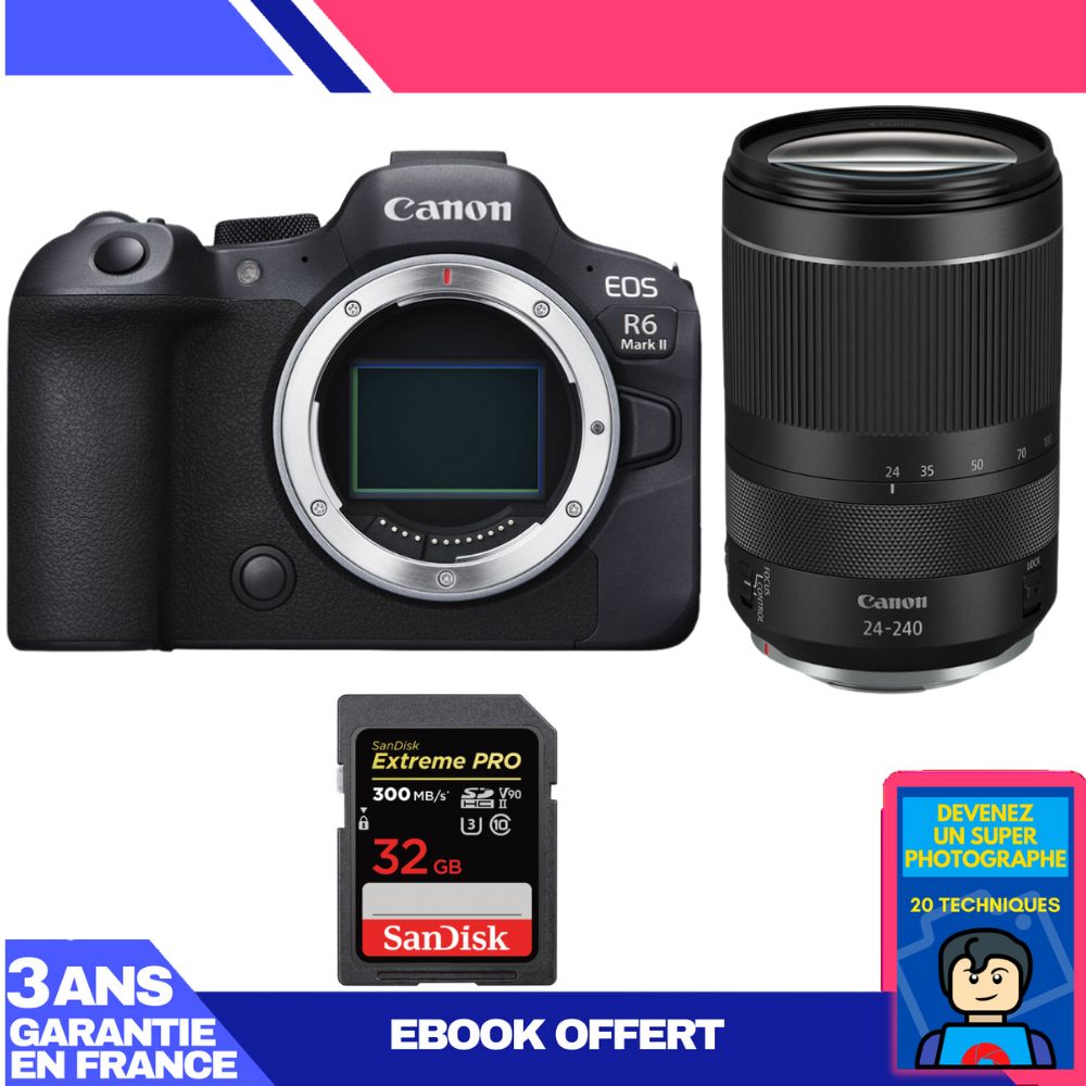 Boitier Canon EOS R6 Mark II + RF 24 240mm f4 6.3 IS USM + 1 SanDisk Extreme PRO UHS II SDXC 300 MB/ + Ebook 'Devenez Un Super Photographe - vue 3