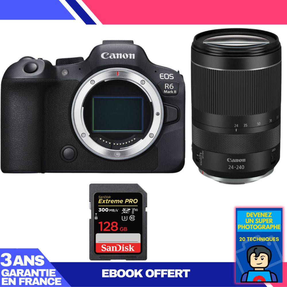 Boitier Canon EOS R6 Mark II + RF 24 240mm f4 6.3 IS USM + 1 SanDisk Extreme PRO UHS II SDXC 300 MB/ + Ebook 'Devenez Un Super Photographe - vue 2