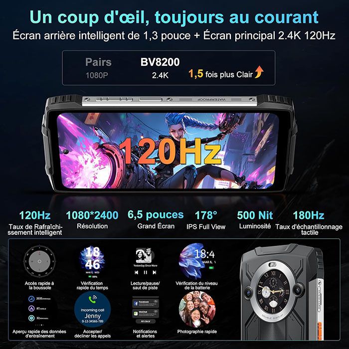Blackview BV8200 Smartphone Incassable Double écran 6.5 8800mAh avec Smartwatch Blackview W50 - vue 3