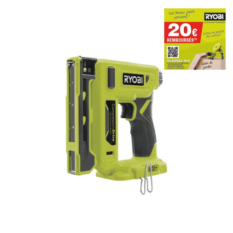 RYOBI Agrafeuse 18V ONE+ agrafes dos 9 4 mm longueur 6 35 mm à 14 3 mm chargeur 90 agrafes + Agrafes et crochet R18ST50 0