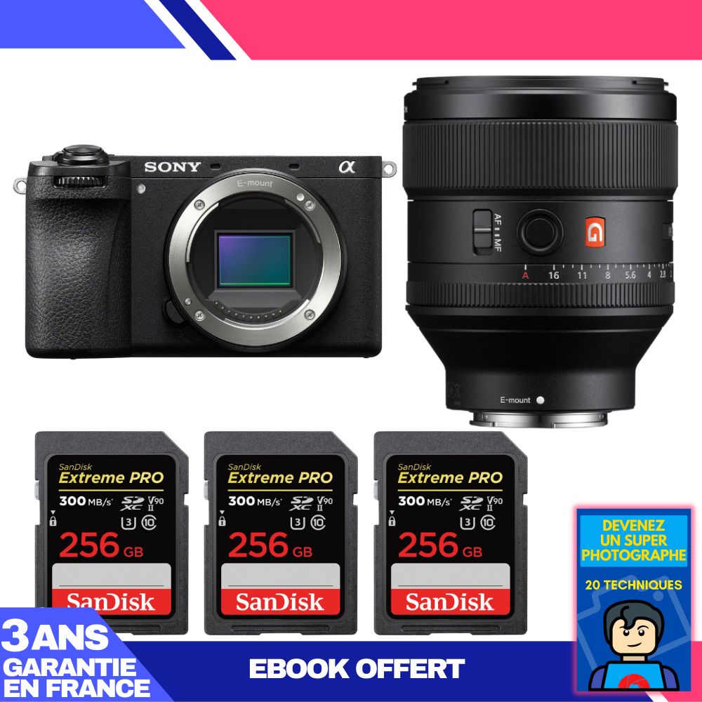 Boitier Sony A6700 + FE 85mm f1.4 GM + 3 SanDisk Extreme PRO UHS II SDXC 300 MB/ + Ebook 'Devenez Un Super Photographe