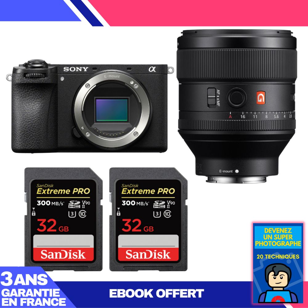Boitier Sony A6700 + FE 85mm f1.4 GM + 2 SanDisk Extreme PRO UHS II SDXC 300 MB/ + Ebook 'Devenez Un Super Photographe - vue 3