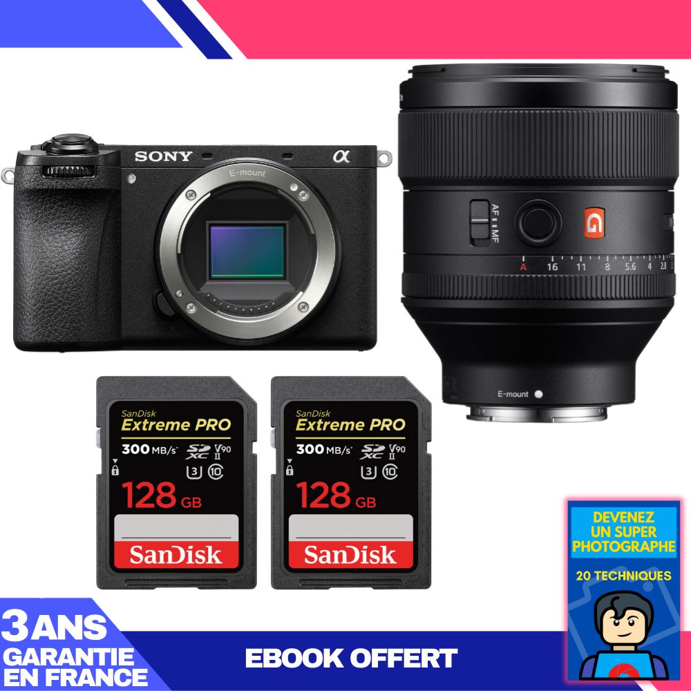 Boitier Sony A6700 + FE 85mm f1.4 GM + 2 SanDisk Extreme PRO UHS II SDXC 300 MB/ + Ebook 'Devenez Un Super Photographe