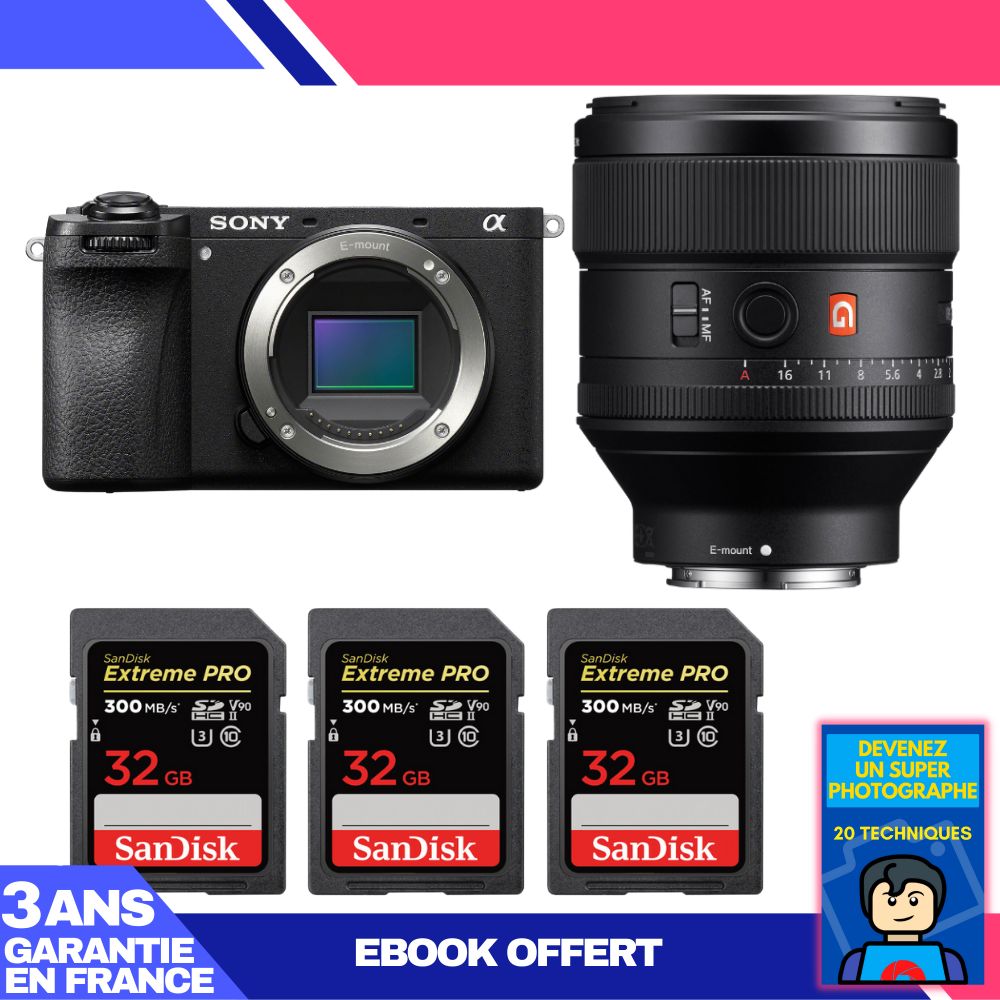 Boitier Sony A6700 + FE 85mm f1.4 GM + 3 SanDisk Extreme PRO UHS II SDXC 300 MB/ + Ebook 'Devenez Un Super Photographe - vue 3