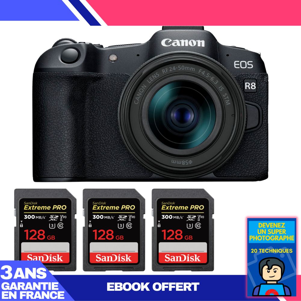 Boitier Canon EOS R8 + RF 24 50mm IS STM + 3 SanDisk Extreme PRO UHS II SDXC 300 MB/ + Ebook 'Devenez Un Super Photographe - vue 4