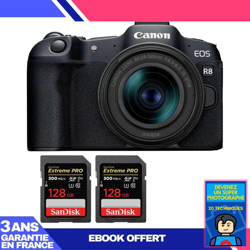 Boitier Canon EOS R8 + RF 24 50mm IS STM + 2 SanDisk Extreme PRO UHS II SDXC 300 MB/ + Ebook 'Devenez Un Super Photographe - vue 4