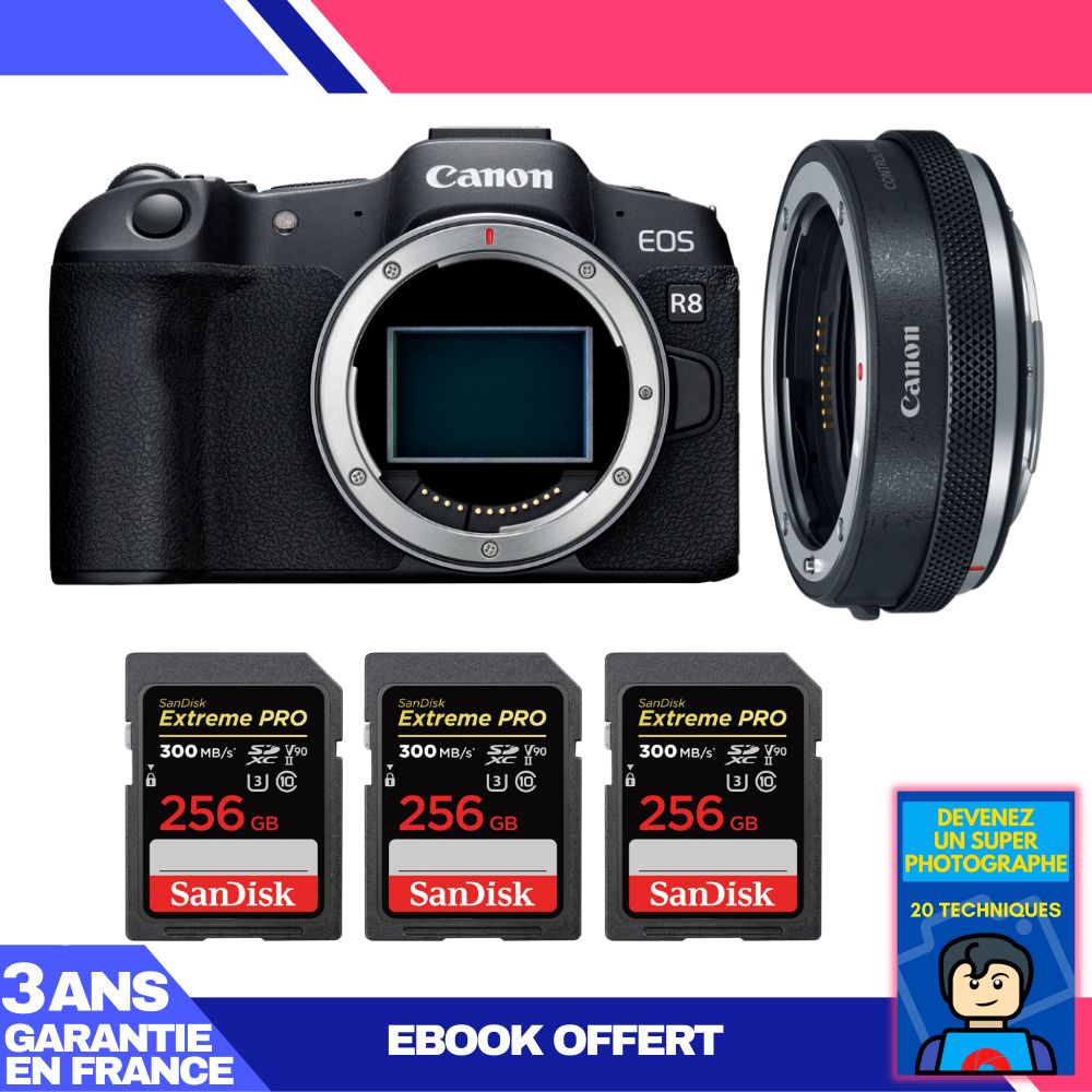 Boitier Canon EOS R8 + EF EOS R Premium + 3 SanDisk Extreme PRO UHS II SDXC 300 MB/ + Ebook 'Devenez Un Super Photographe - vue 3