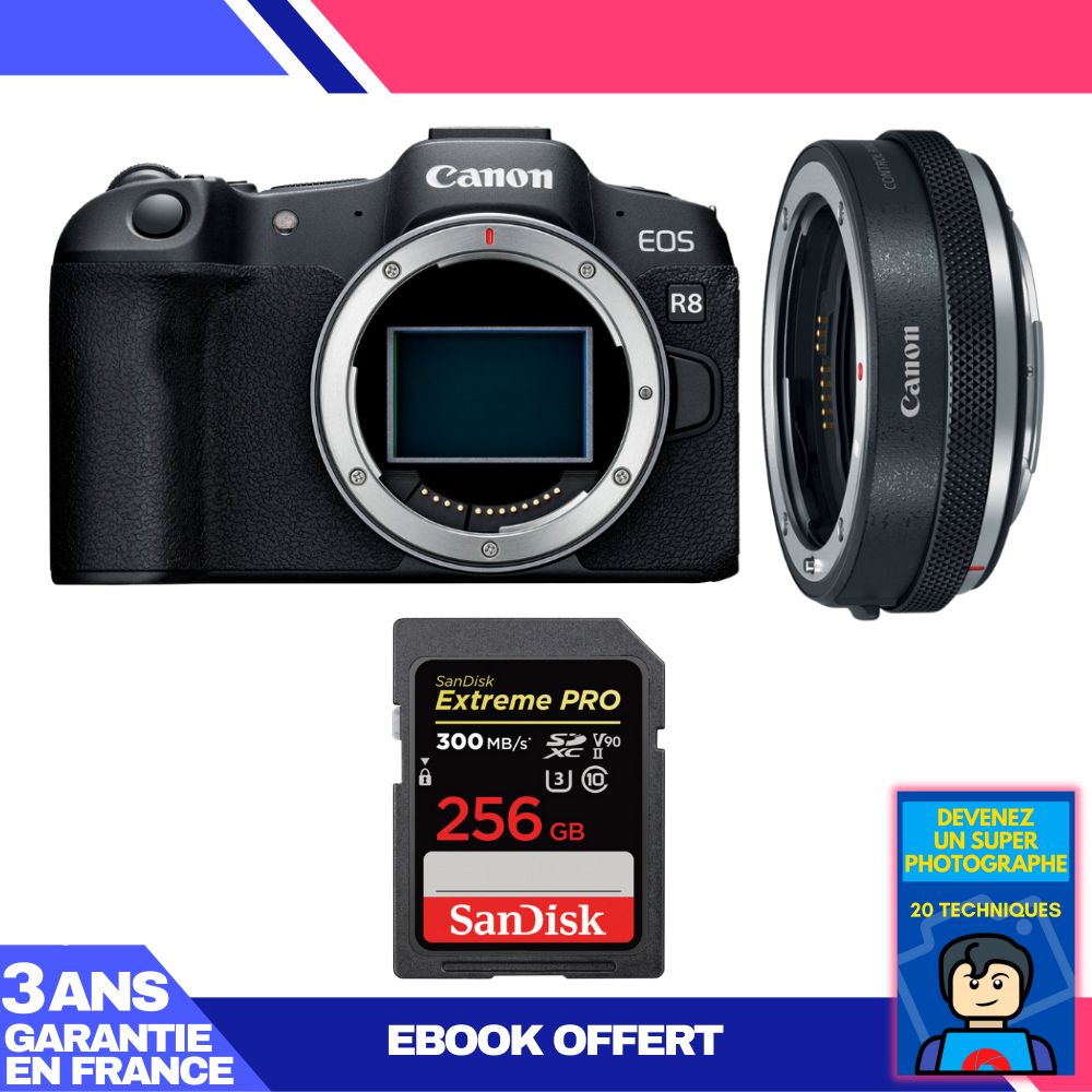 Boitier Canon EOS R8 + EF EOS R Premium + 1 SanDisk Extreme PRO UHS II SDXC 300 MB/ + Ebook 'Devenez Un Super Photographe - vue 4