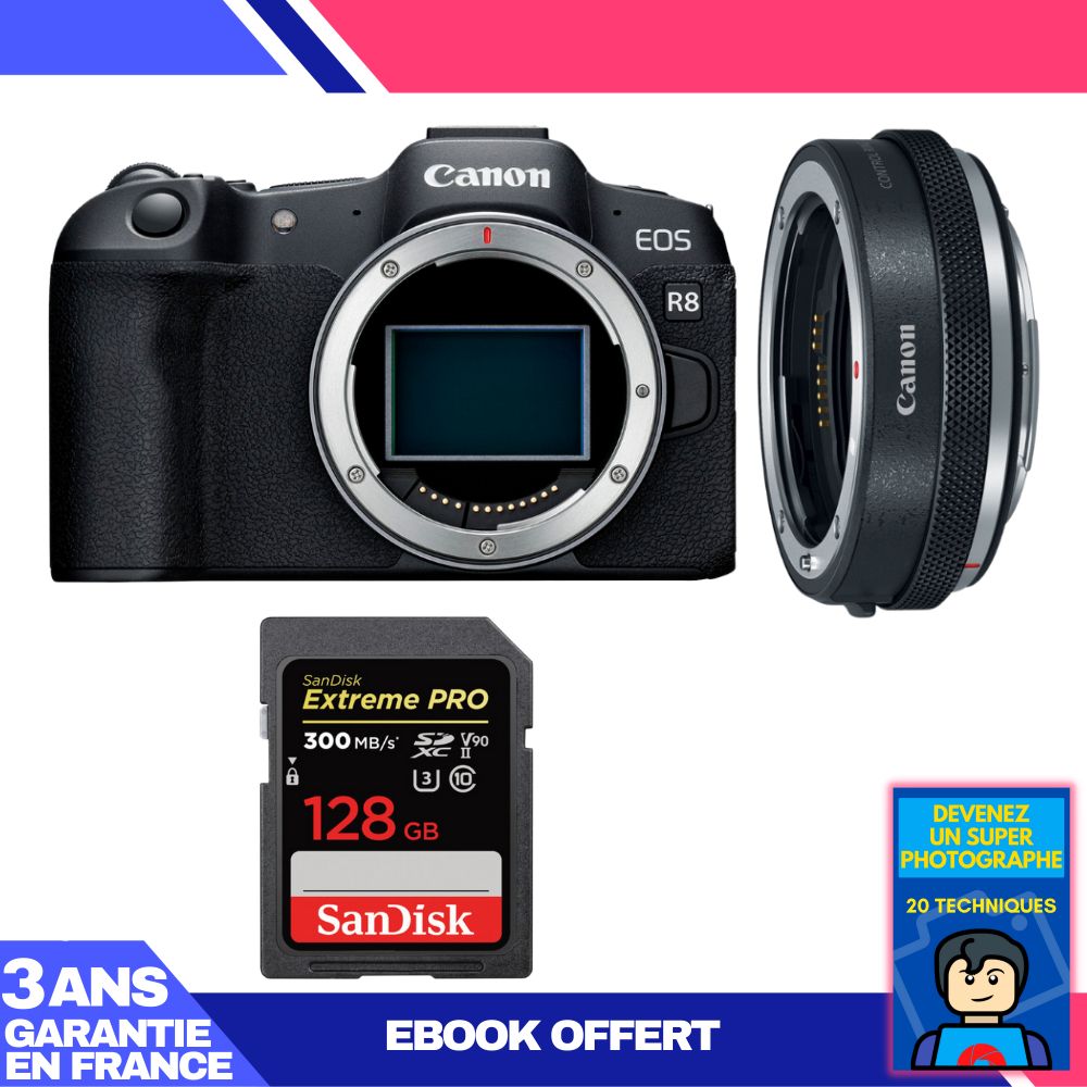 Boitier Canon EOS R8 + EF EOS R Premium + 1 SanDisk Extreme PRO UHS II SDXC 300 MB/ + Ebook 'Devenez Un Super Photographe - vue 3