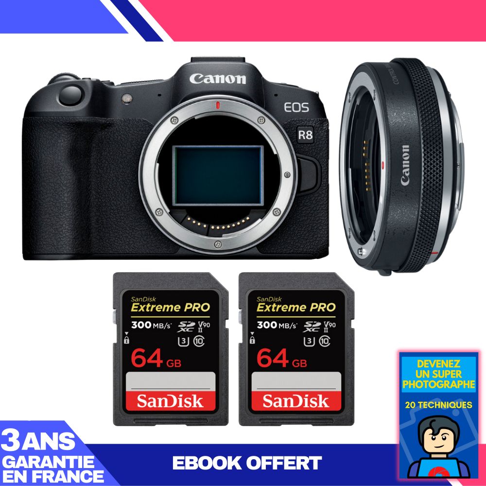 Boitier Canon EOS R8 + EF EOS R Premium + 2 SanDisk Extreme PRO UHS II SDXC 300 MB/ + Ebook 'Devenez Un Super Photographe - vue 3