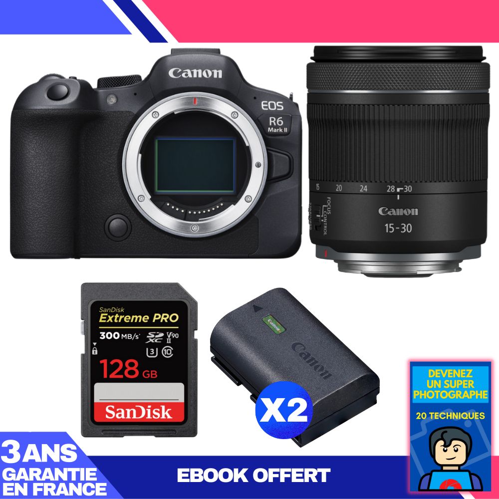 Boitier Canon EOS R6 Mark II + RF 15 30mm f4.5 6.3 IS STM + 1 SanDisk Extreme PRO UHS II SDXC 300 MB/ + 2 Canon LP E6NH + Ebook 'Devenez Un Super Photographe - vue 4