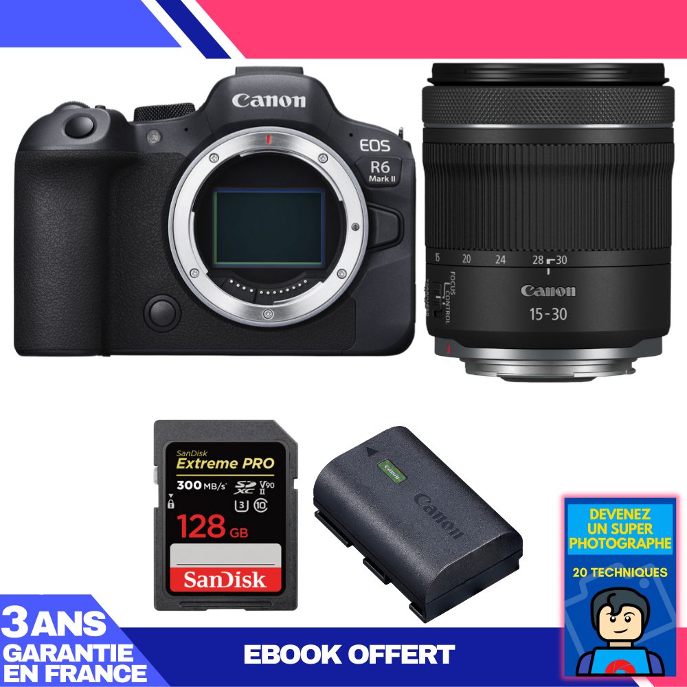 Boitier Canon EOS R6 Mark II + RF 15 30mm f4.5 6.3 IS STM + 1 SanDisk Extreme PRO UHS II SDXC 300 MB/ + 1 Canon LP E6NH + Ebook 'Devenez Un Super Photographe - vue 4
