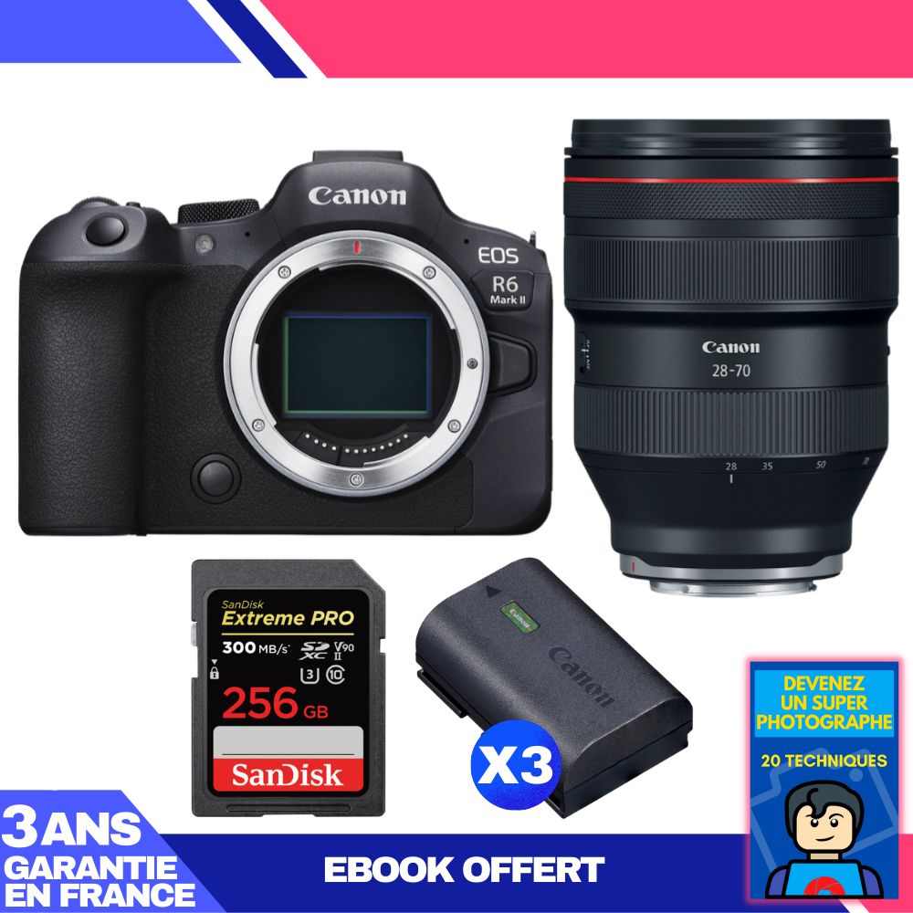 Boitier Canon EOS R6 Mark II + RF 28 70mm f2 USM + 1 SanDisk Extreme PRO UHS II SDXC 300 MB/ + 3 Canon LP E6NH + Ebook 'Devenez Un Super Photographe - vue 4