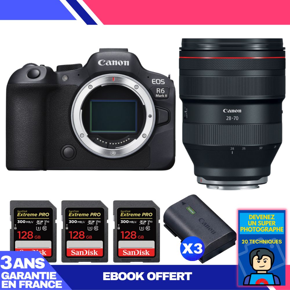 Boitier Canon EOS R6 Mark II + RF 28 70mm f2 USM + 3 SanDisk Extreme PRO UHS II SDXC 300 MB/ + 3 Canon LP E6NH + Ebook 'Devenez Un Super Photographe - vue 4