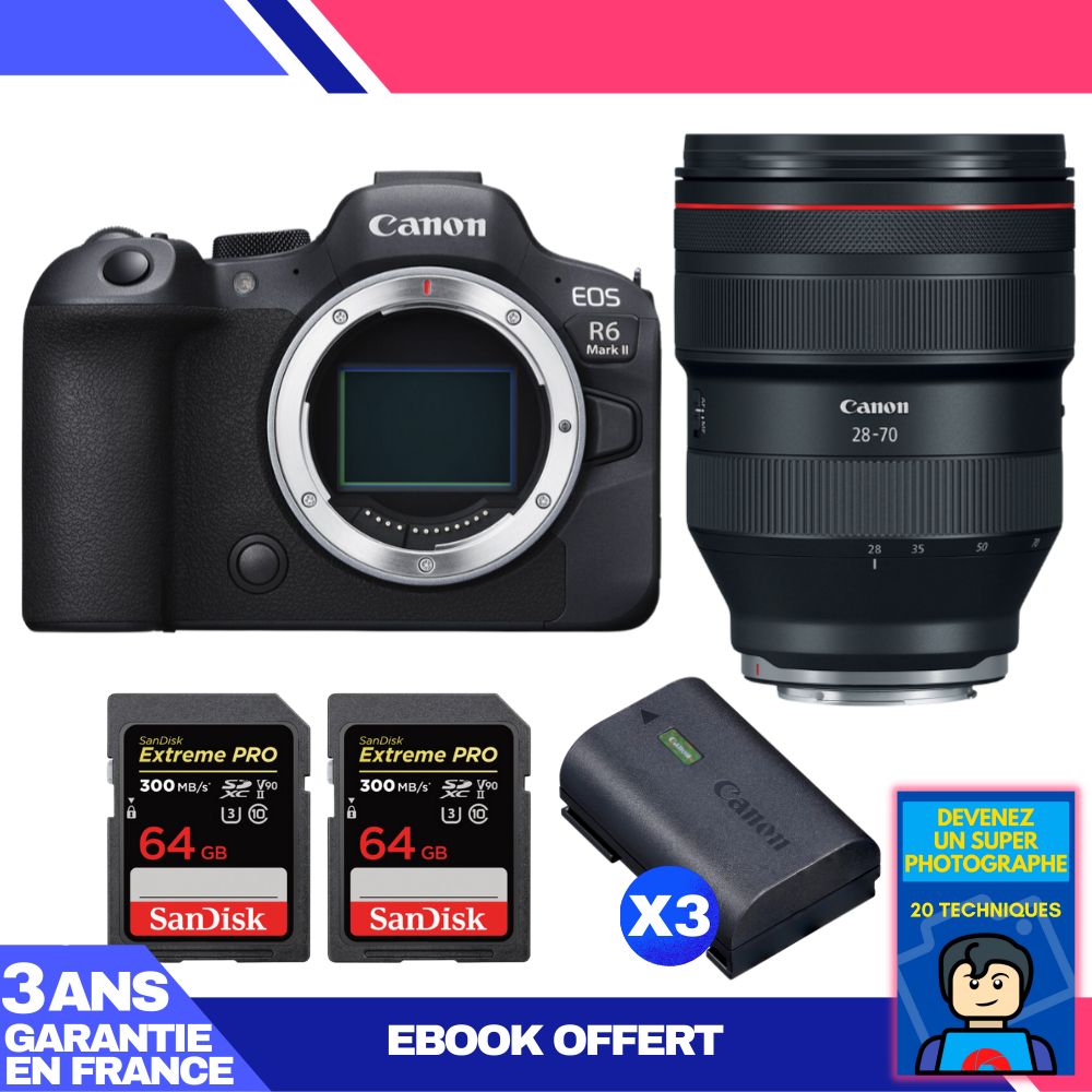 Boitier Canon EOS R6 Mark II + RF 28 70mm f2 USM + 2 SanDisk Extreme PRO UHS II SDXC 300 MB/ + 3 Canon LP E6NH + Ebook 'Devenez Un Super Photographe - vue 4