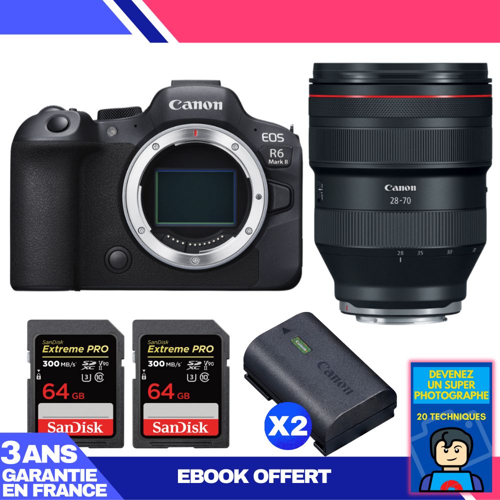 Boitier Canon EOS R6 Mark II + RF 28 70mm f2 USM + 2 SanDisk Extreme PRO UHS II SDXC 300 MB/ + 2 Canon LP E6NH + Ebook 'Devenez Un Super Photographe - vue 2