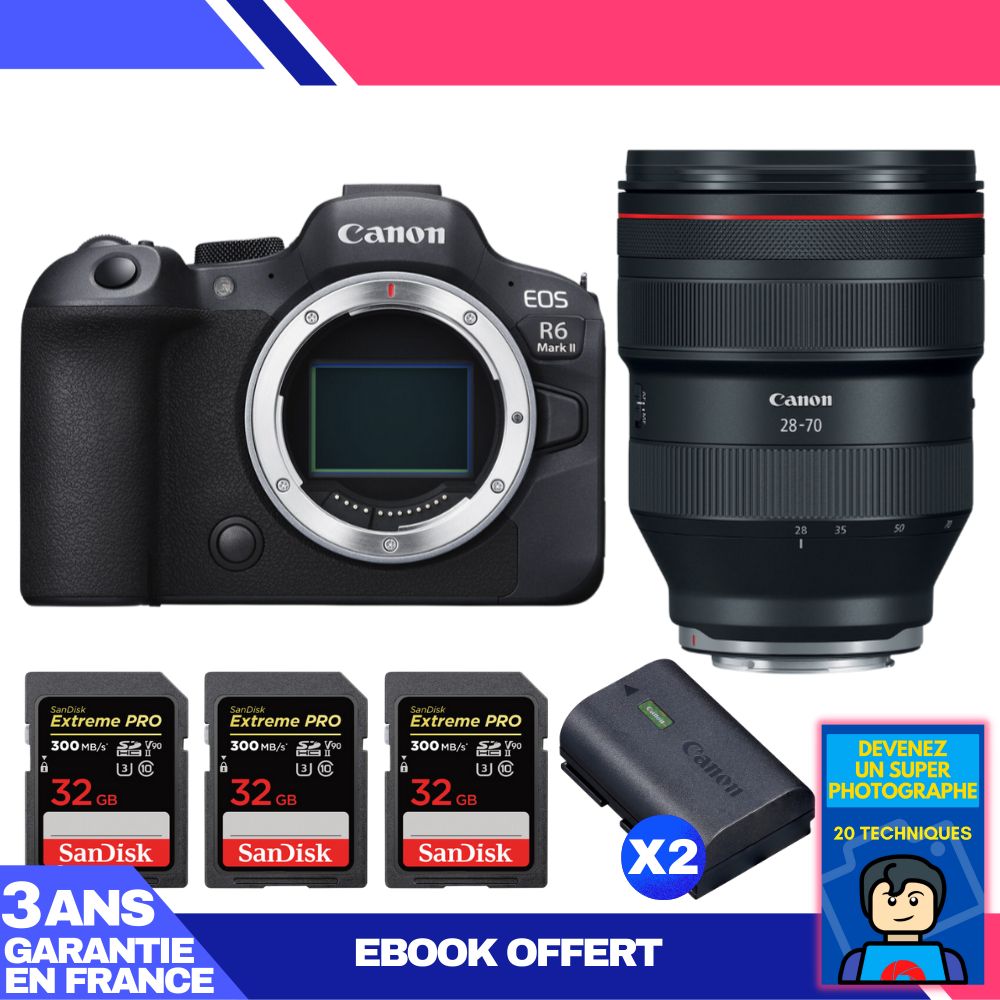 Boitier Canon EOS R6 Mark II + RF 28 70mm f2 USM + 3 SanDisk Extreme PRO UHS II SDXC 300 MB/ + 2 Canon LP E6NH + Ebook 'Devenez Un Super Photographe - vue 4