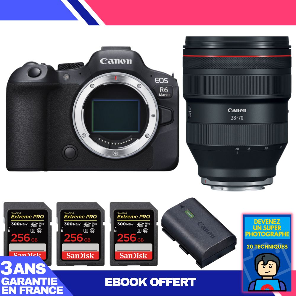Boitier Canon EOS R6 Mark II + RF 28 70mm f2 USM + 3 SanDisk Extreme PRO UHS II SDXC 300 MB/ + 1 Canon LP E6NH + Ebook 'Devenez Un Super Photographe - vue 4