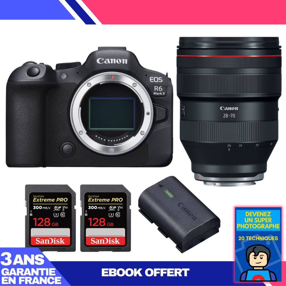 Boitier Canon EOS R6 Mark II + RF 28 70mm f2 USM + 2 SanDisk Extreme PRO UHS II SDXC 300 MB/ + 1 Canon LP E6NH + Ebook 'Devenez Un Super Photographe - vue 4