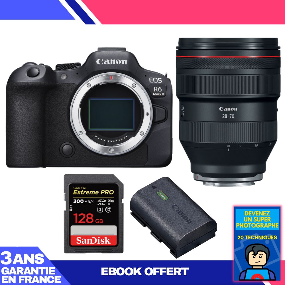 Boitier Canon EOS R6 Mark II + RF 28 70mm f2 USM + 1 SanDisk Extreme PRO UHS II SDXC 300 MB/ + 1 Canon LP E6NH + Ebook 'Devenez Un Super Photographe - vue 2