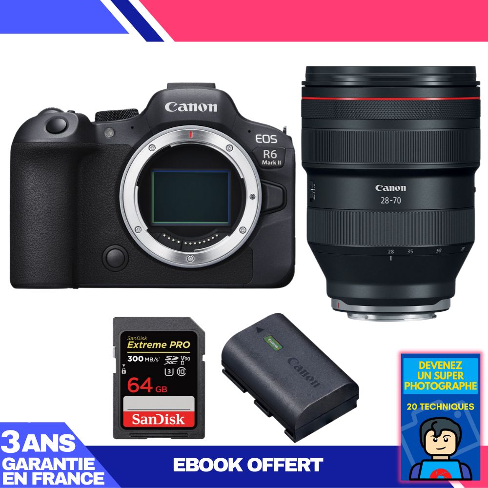 Boitier Canon EOS R6 Mark II + RF 28 70mm f2 USM + 1 SanDisk Extreme PRO UHS II SDXC 300 MB/ + 1 Canon LP E6NH + Ebook 'Devenez Un Super Photographe - vue 4