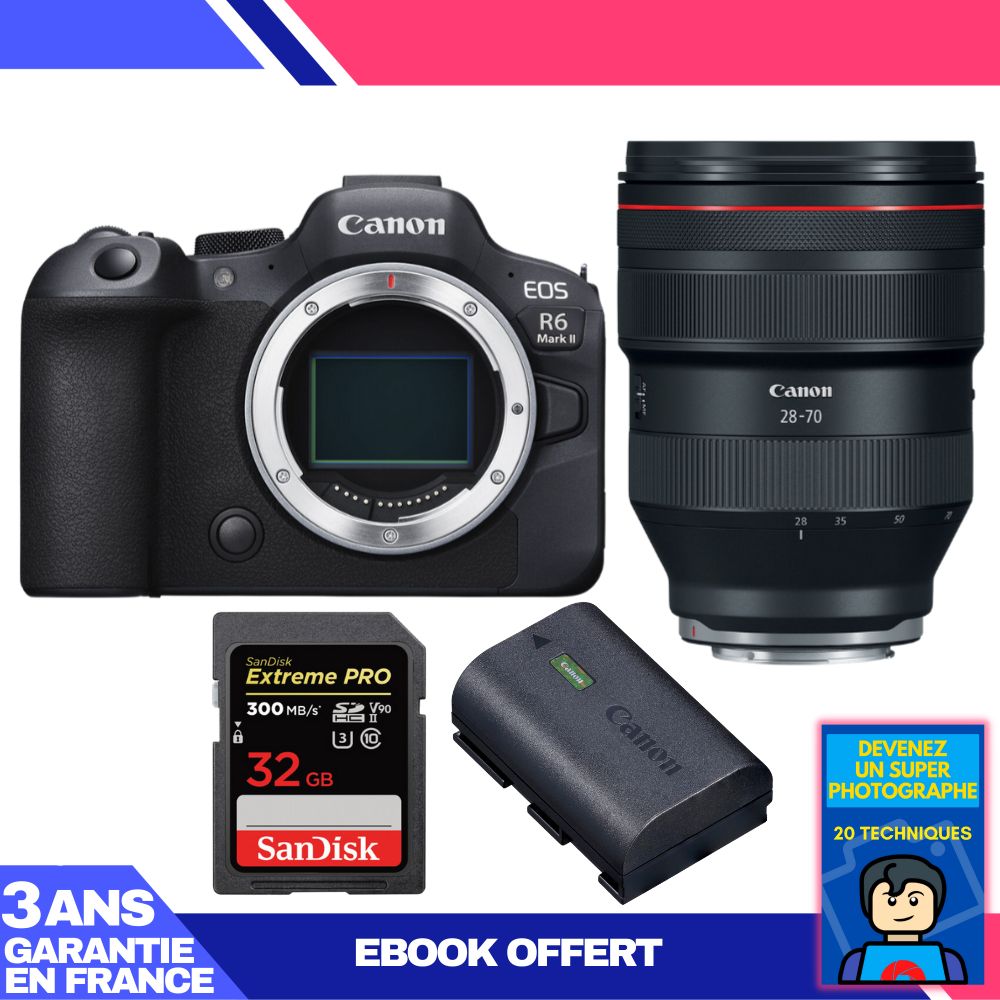 Boitier Canon EOS R6 Mark II + RF 28 70mm f2 USM + 1 SanDisk Extreme PRO UHS II SDXC 300 MB/ + 1 Canon LP E6NH + Ebook 'Devenez Un Super Photographe - vue 3