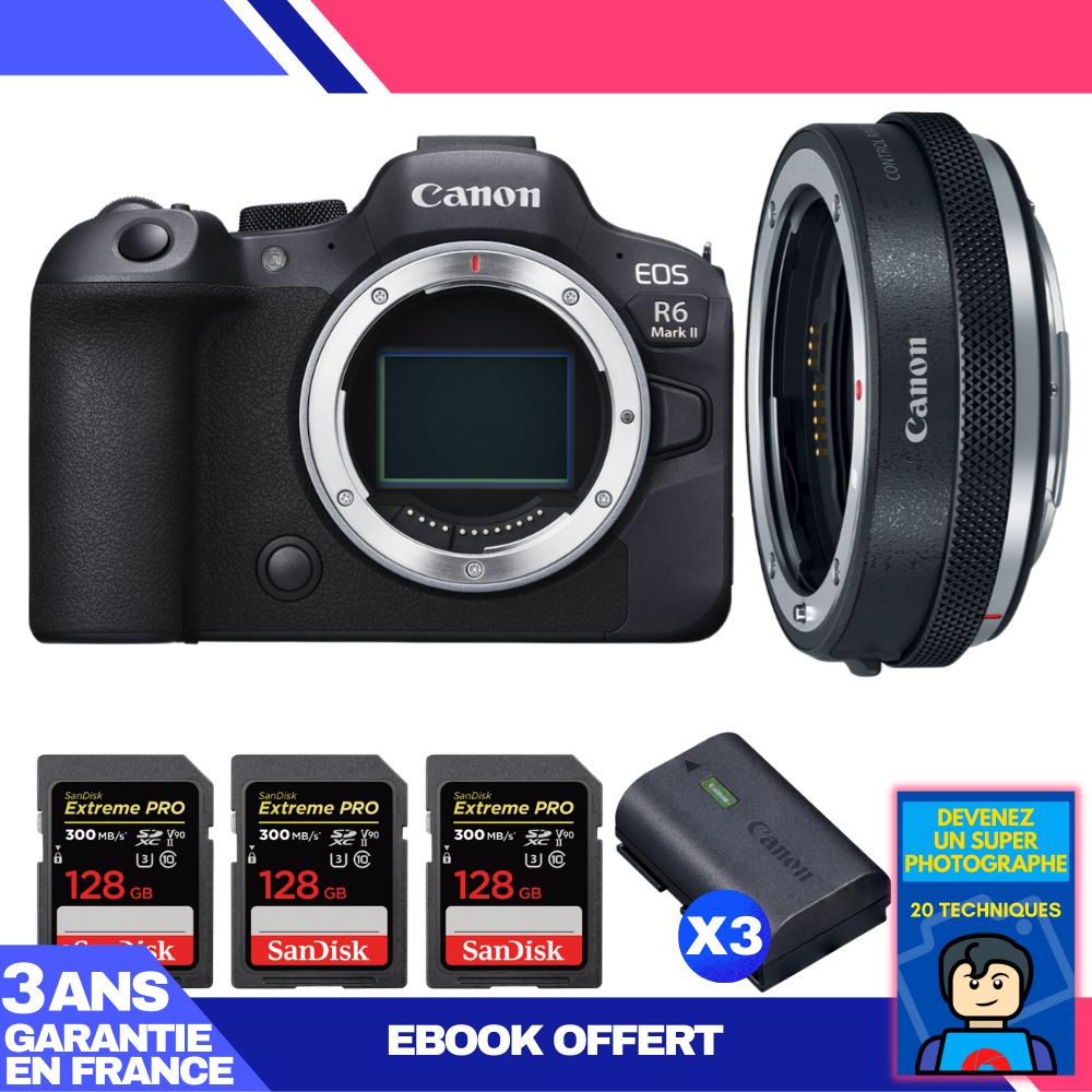 Boitier Canon EOS R6 Mark II + Canon EF EOS R Premium + 3 SanDisk Extreme PRO UHS II SDXC 300 MB/ + 3 Canon LP E6NH + Ebook 'Devenez Un Super Photographe - vue 4