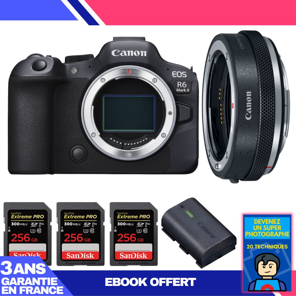 Boitier Canon EOS R6 Mark II + Canon EF EOS R Premium + 3 SanDisk Extreme PRO UHS II SDXC 300 MB/ + 1 Canon LP E6NH + Ebook 'Devenez Un Super Photographe - vue 3