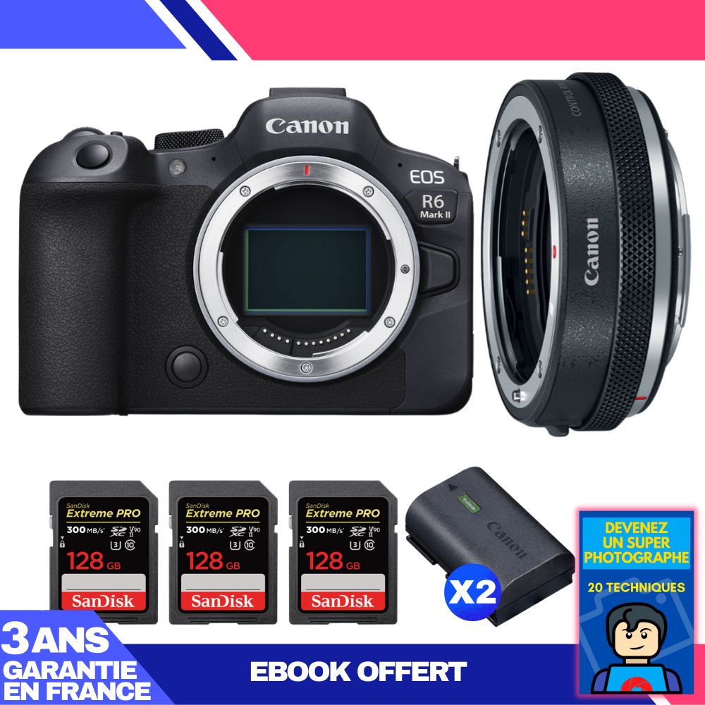 Boitier Canon EOS R6 Mark II + Canon EF EOS R Premium + 3 SanDisk Extreme PRO UHS II SDXC 300 MB/ + 2 Canon LP E6NH + Ebook 'Devenez Un Super Photographe - vue 3