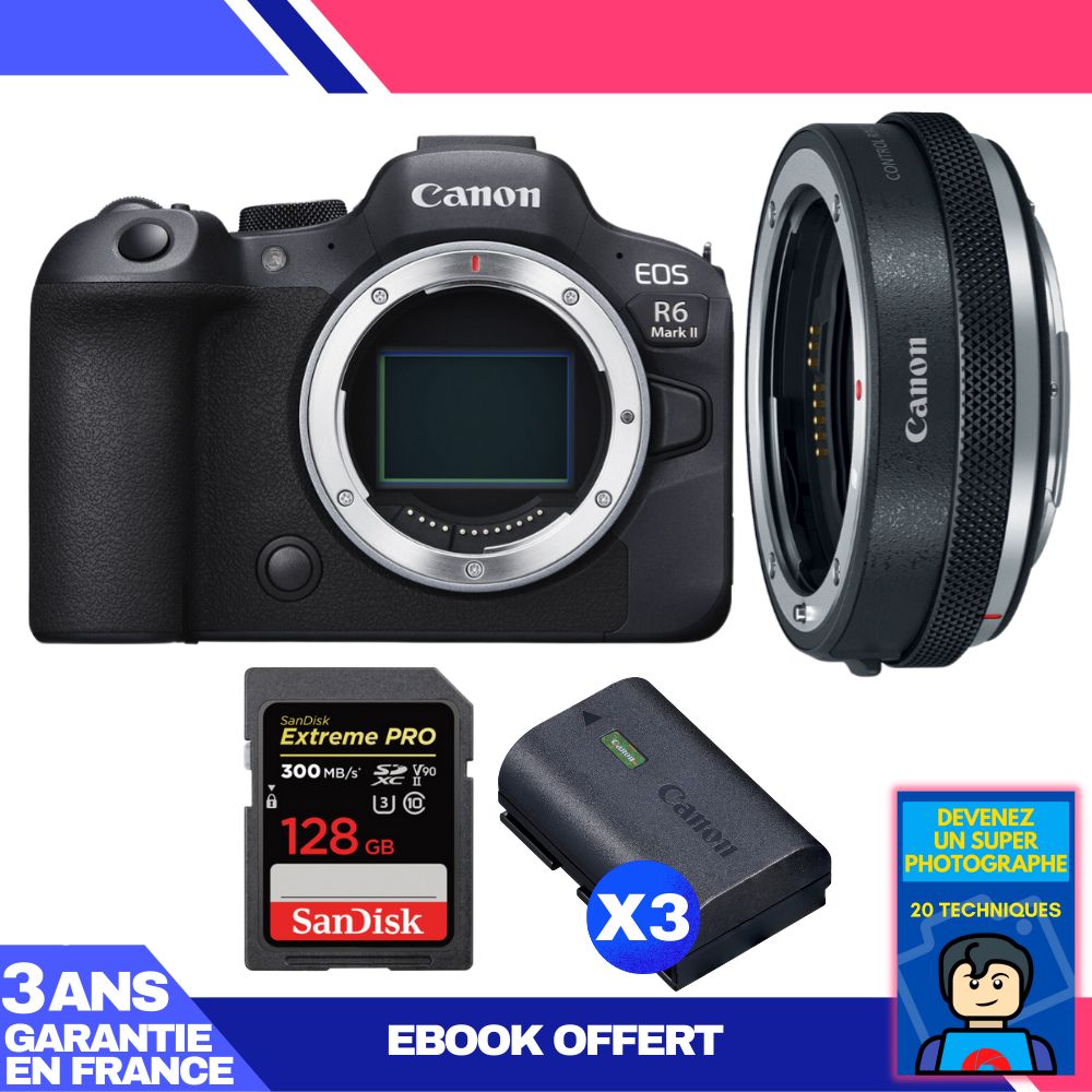 Boitier Canon EOS R6 Mark II + Canon EF EOS R Premium + 1 SanDisk Extreme PRO UHS II SDXC 300 MB/ + 3 Canon LP E6NH + Ebook 'Devenez Un Super Photographe - vue 2