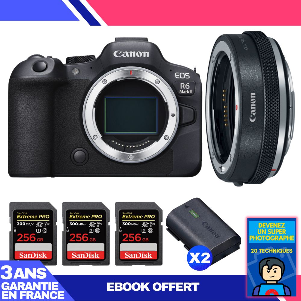 Boitier Canon EOS R6 Mark II + Canon EF EOS R Premium + 3 SanDisk Extreme PRO UHS II SDXC 300 MB/ + 2 Canon LP E6NH + Ebook 'Devenez Un Super Photographe - vue 4