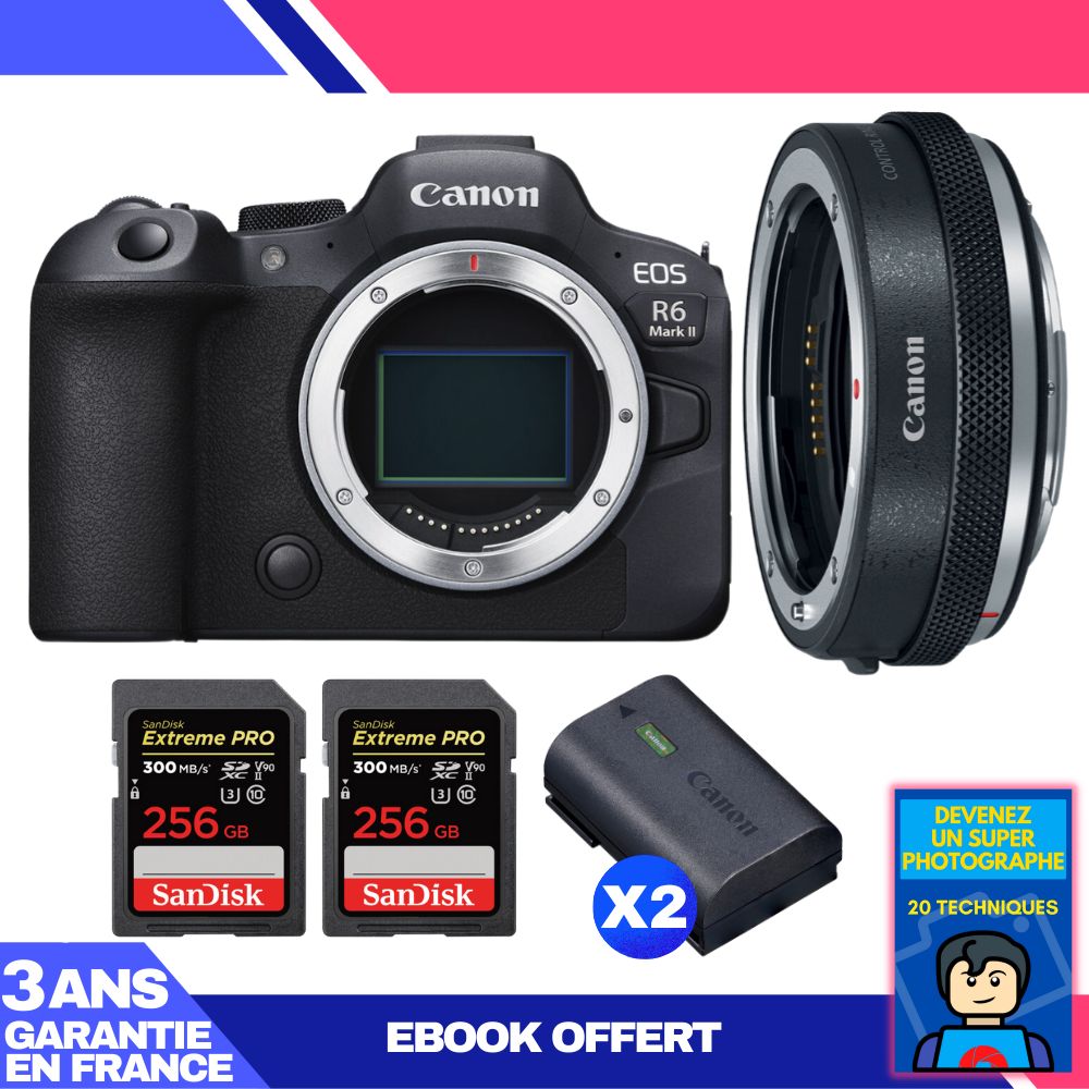 Boitier Canon EOS R6 Mark II + Canon EF EOS R Premium + 2 SanDisk Extreme PRO UHS II SDXC 300 MB/ + 2 Canon LP E6NH + Ebook 'Devenez Un Super Photographe - vue 4