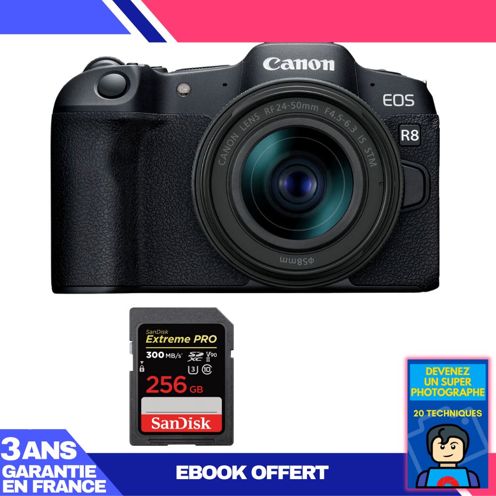 Boitier Canon EOS R8 + RF 24 50mm IS STM + 1 SanDisk Extreme PRO UHS II SDXC 300 MB/ + Ebook 'Devenez Un Super Photographe - vue 4