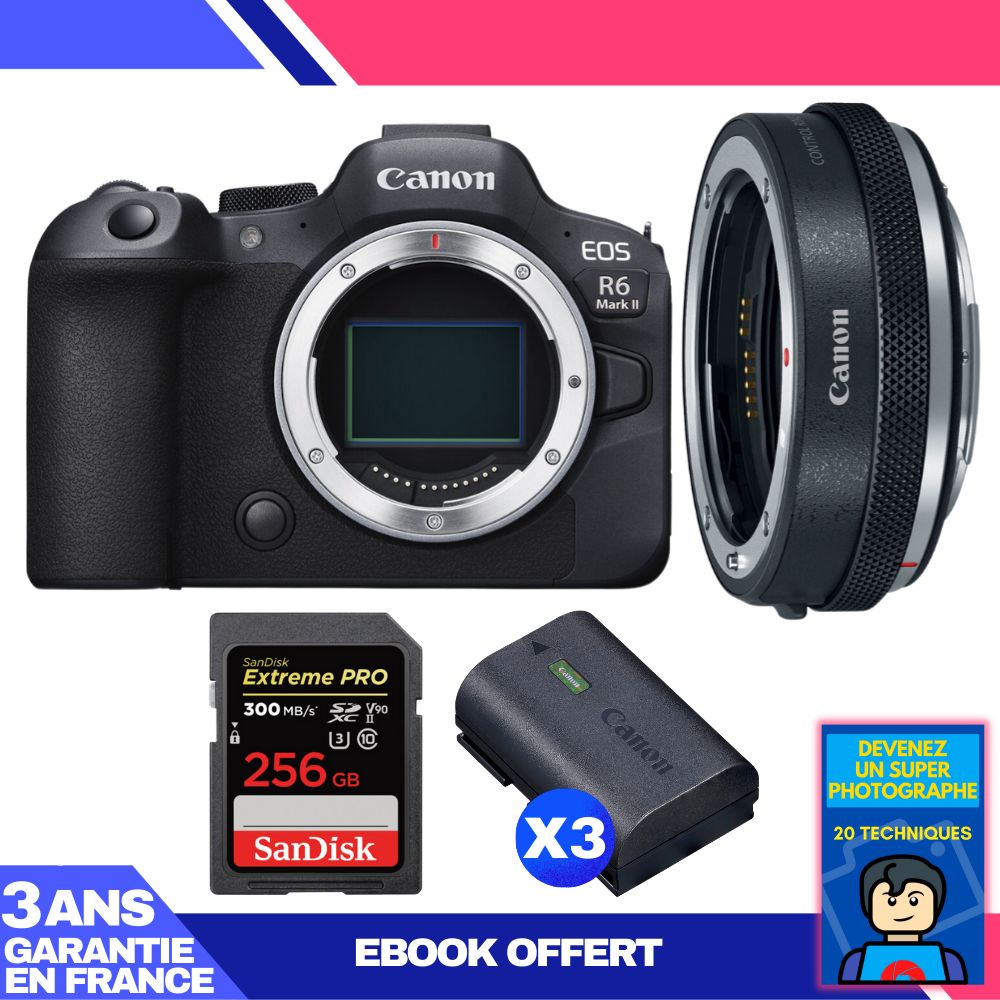Boitier Canon EOS R6 Mark II + Canon EF EOS R Premium + 1 SanDisk Extreme PRO UHS II SDXC 300 MB/ + 3 Canon LP E6NH + Ebook 'Devenez Un Super Photographe - vue 3