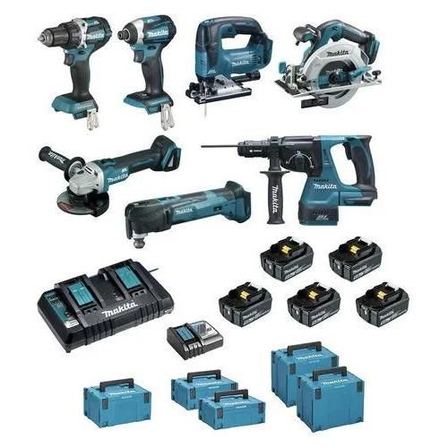 Pack de 7 machines 18V Perceuse DDF484 + Visseuse DTD154 + Meuleuse DGA506 + Scie DHS680 + Perfo DHR243 + Découpeur DTM51 + Scie - vue 2