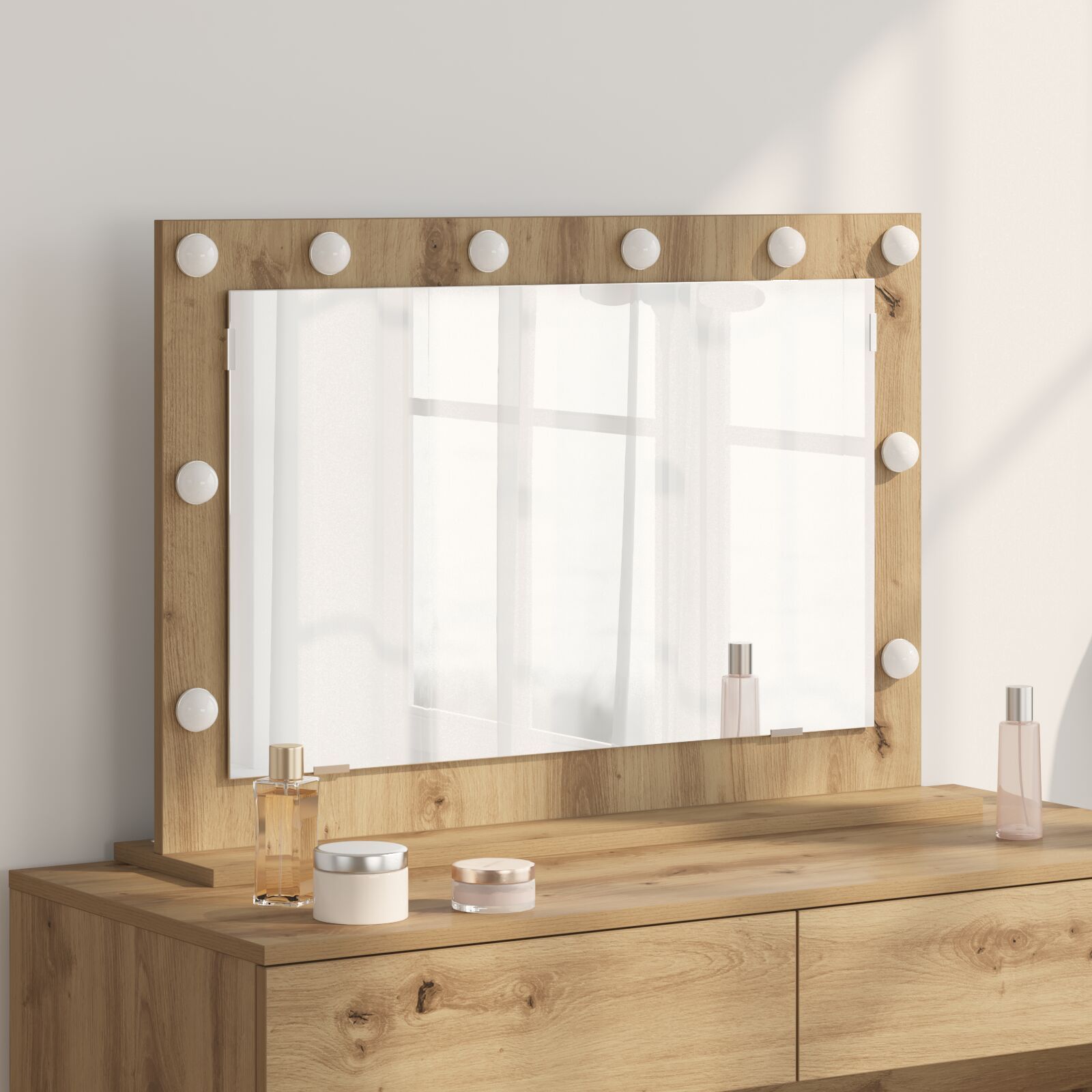 vidaXL Miroir de vanité Chêne artisanal Bois métal verre Moyen