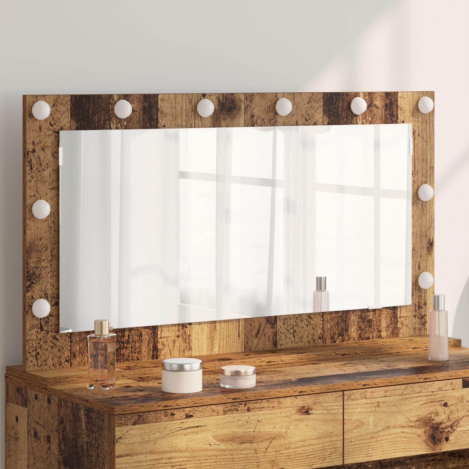 vidaXL Miroir de Toilette Bois ancien Bois et Verre 100 x 55 x 18 cm