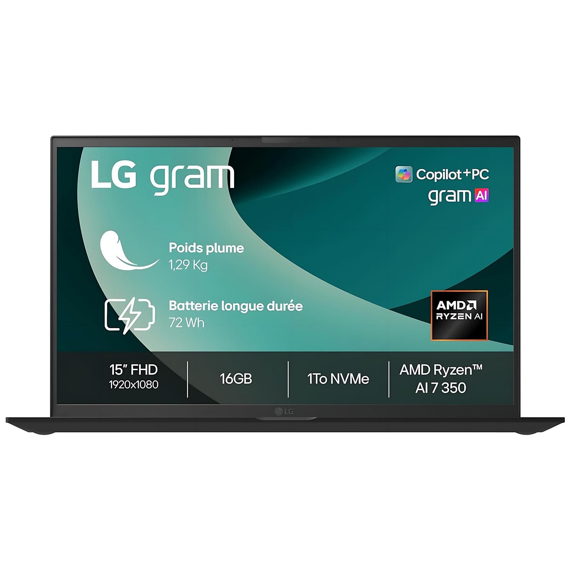 LG Electronics PC Portable 15 6" grambook 15U50T G.AA56F 1 65kg écran FHD Format 16:9 Intel® Evo™ i5 1334 RAM SSD NVMe Intel Iris XE Graphics Windows 11 Home +