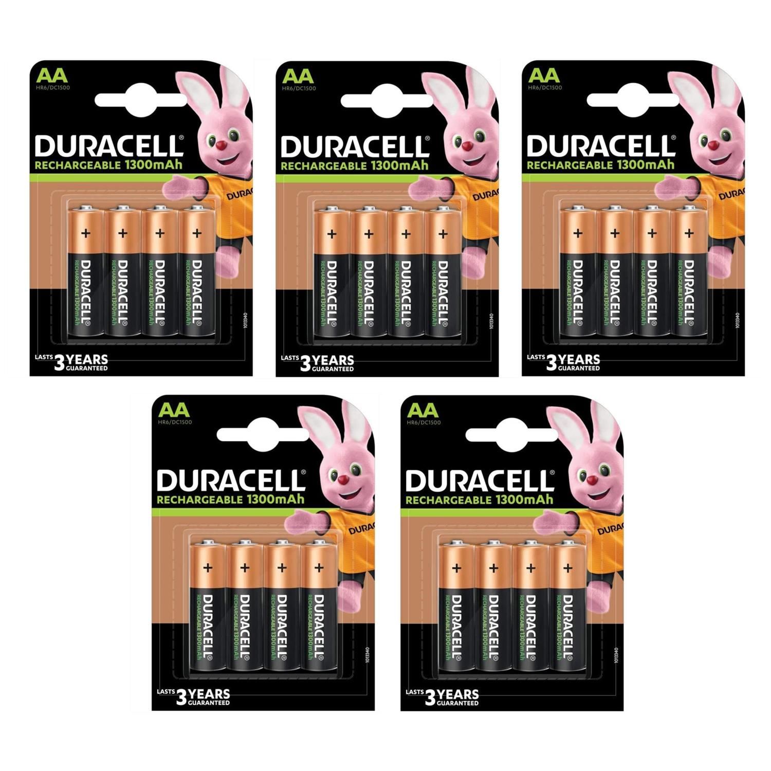 DURACELL Lot de 5 Blisters de 4 Batterie NiMH RECHARGEABLE Mignon AA HR06 1300mAh