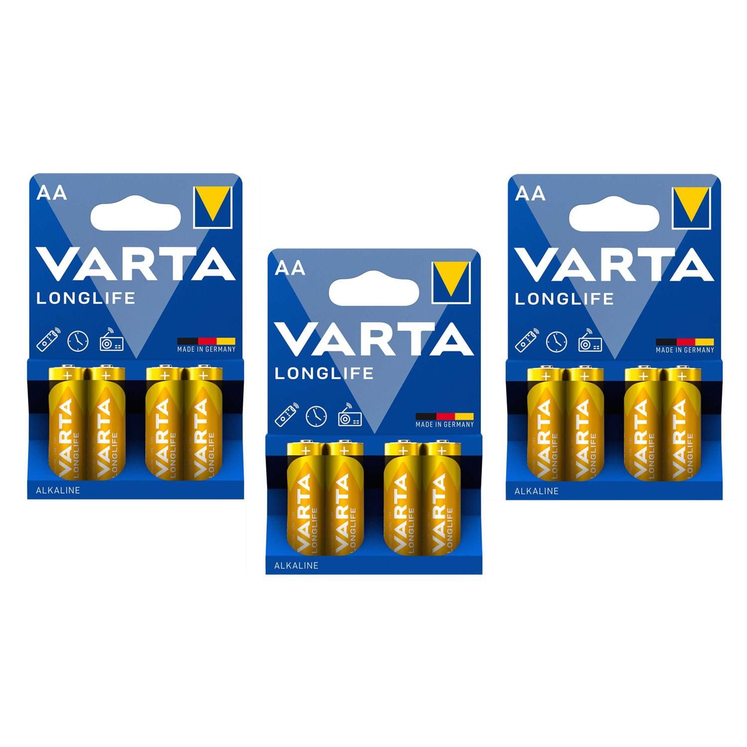 VARTA Lot de 3 Blisters de 4 Piles Longlife 4106 AA Mignon LR6
