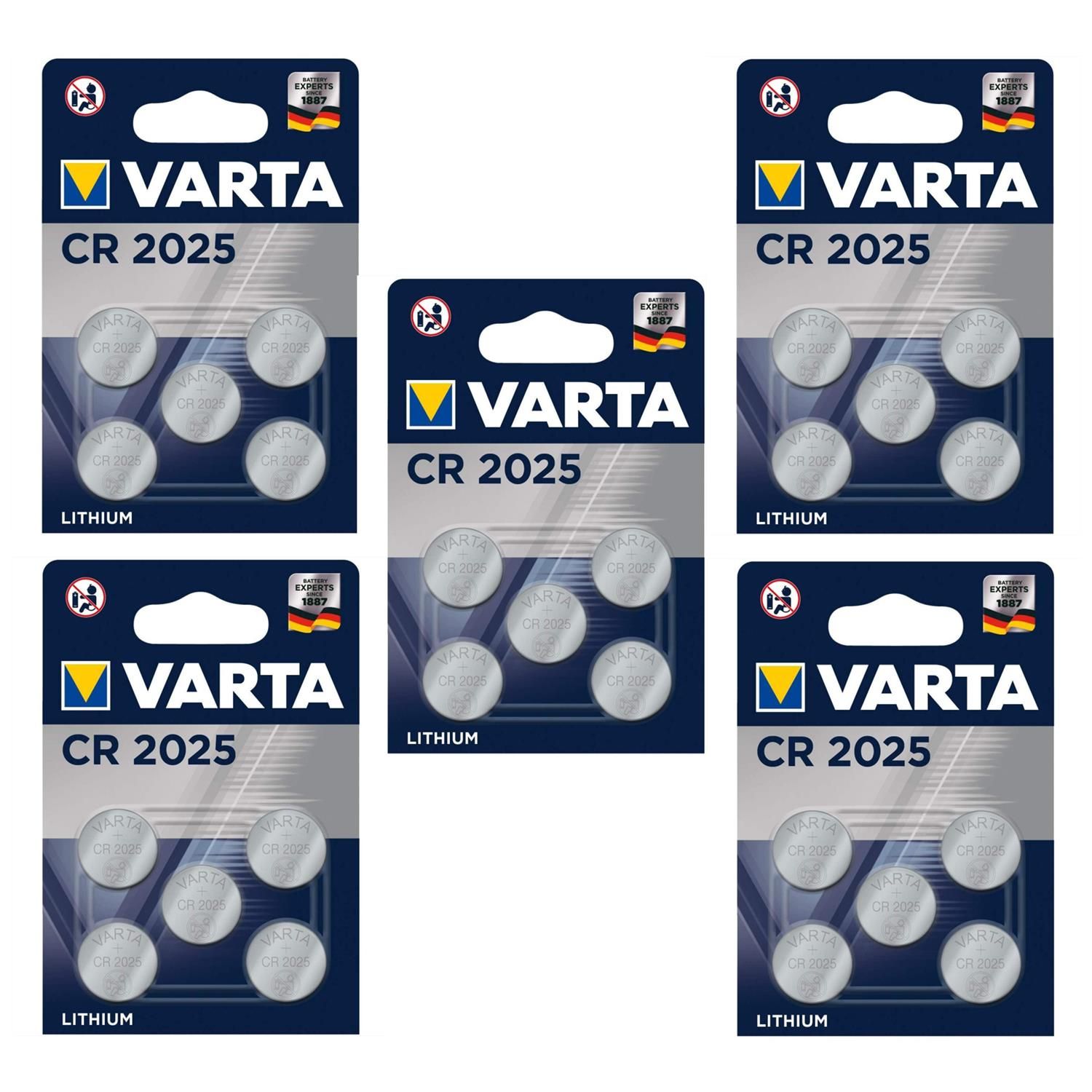Varta Lot de 5 Blisters Pack de 5 Piles Boutons Lithium CR2025 3V