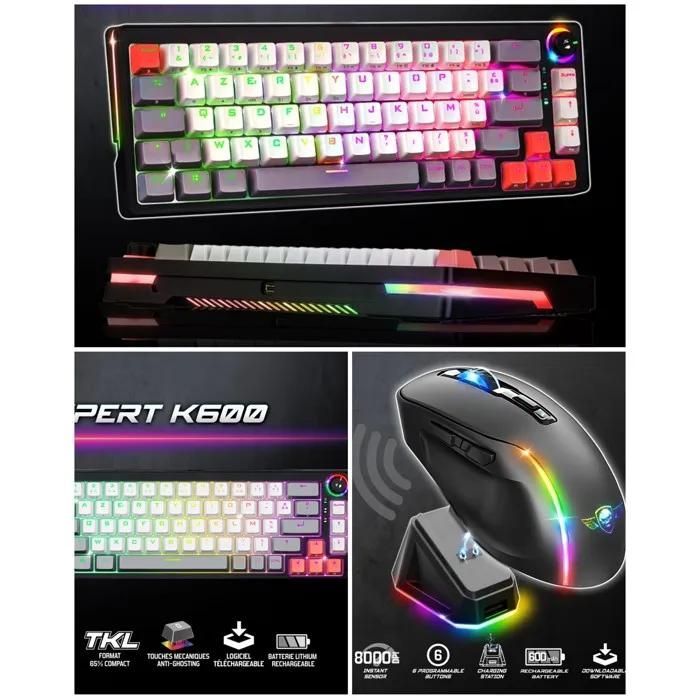 PACK Clavier Mécanique sans fil Bluetooth RGB USB RF 2 4GHz + sans fil ELITE M50 8000 DPI 6 boutons programmables