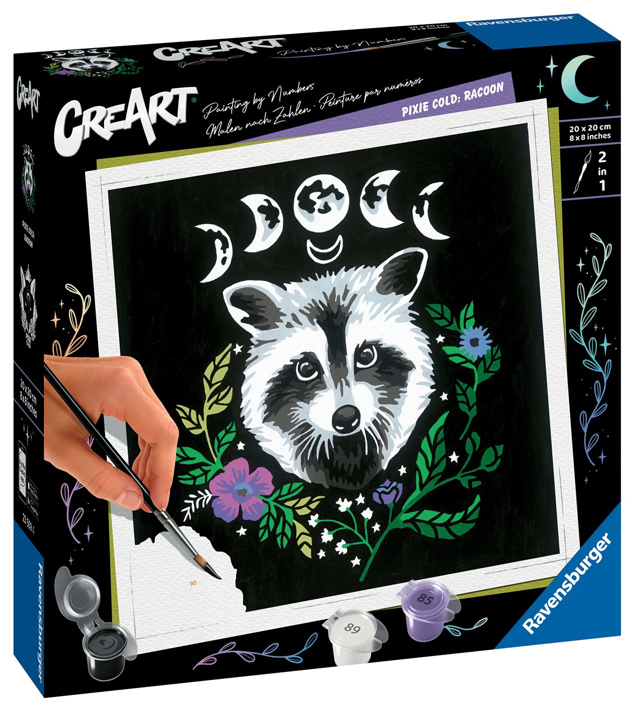 Ravensburger – CreArt carré 20x20cm – Raton Laveur – Artiste Pixie Cold – Loisir créatif – Peinture par numéros – Adulte Activité détente – Dès – 23509 – Version française