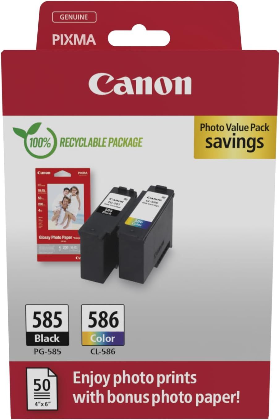 Canon PG 585CL 586 Photo Value Pack Pack de 2 couleur cyan jaune boîte de suspension jeu de papier / cartouche d'encre pour PIXMA TS7650i TS7750i